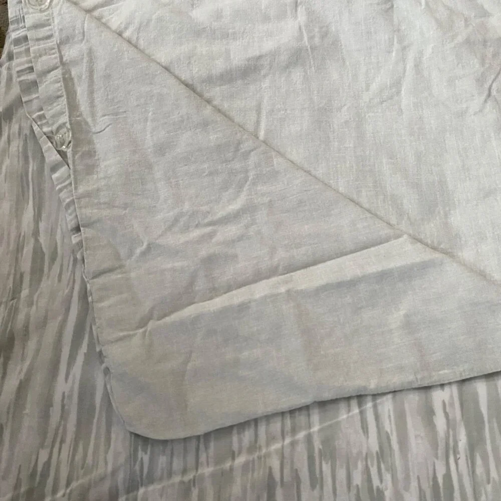 DKNY Full/Queen Duvet‎ Cover Light Gray White Neutral 100% Cotton Buttons 88x92